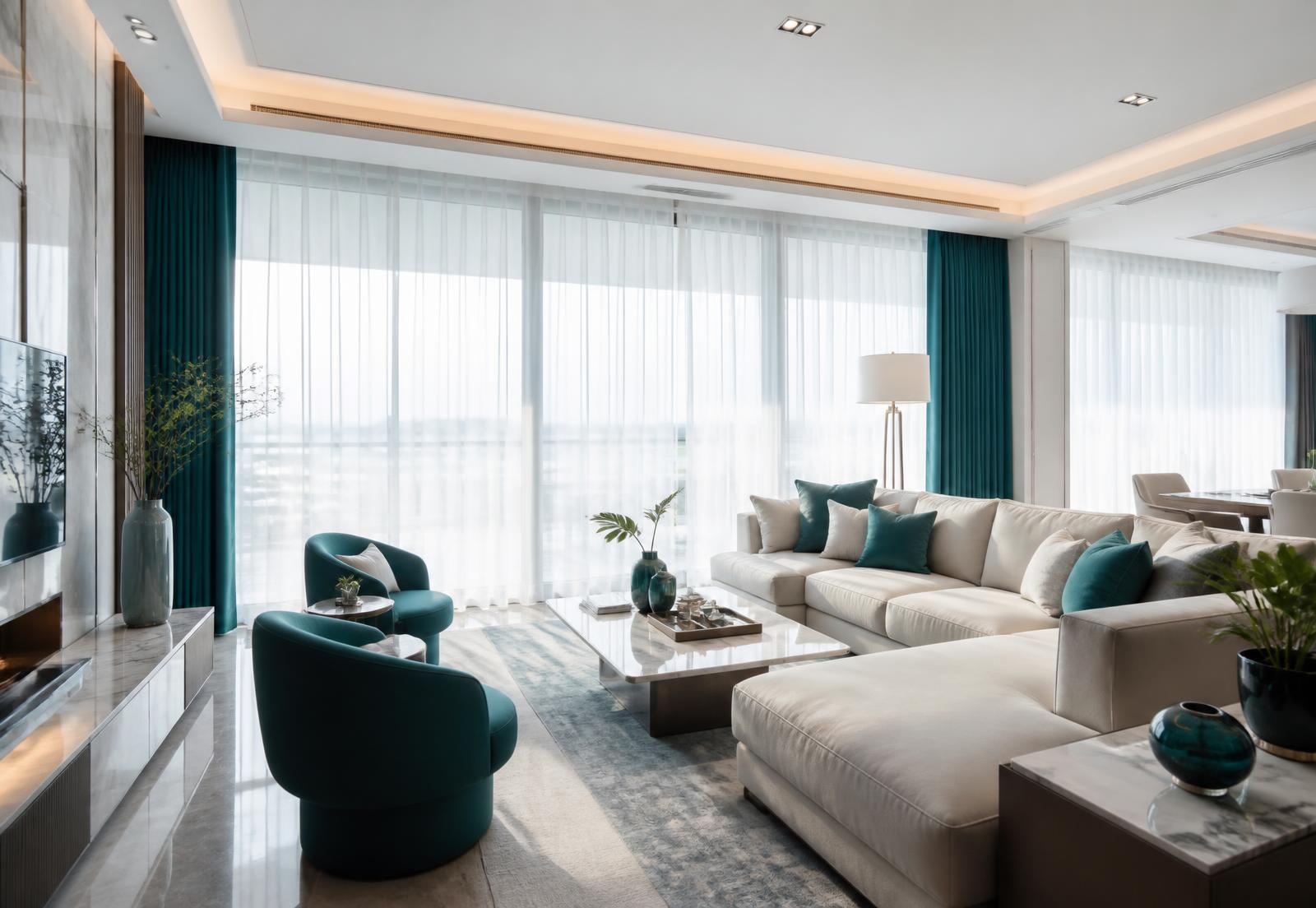 Elegant curtains in a contemporary living room